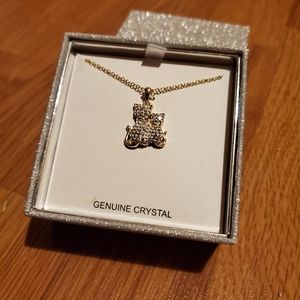 Brass and crystal cat necklace.